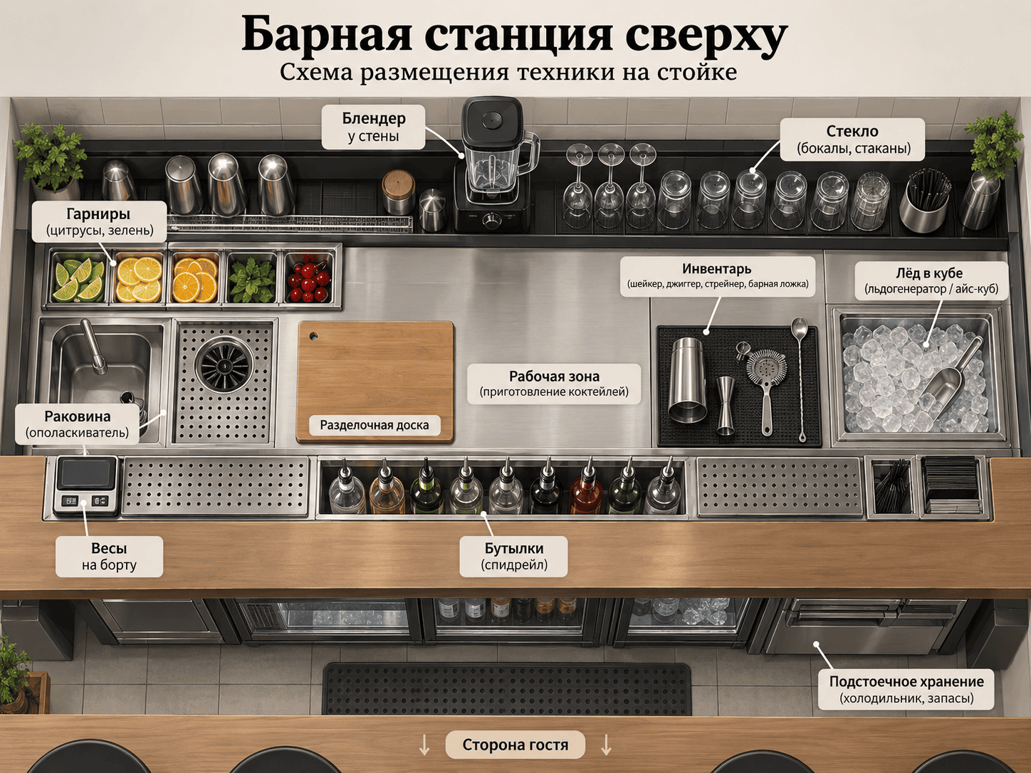барная станция, вид сверху